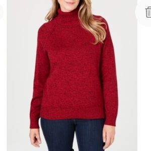 NEW Karen Scott Marled Turtleneck Sweater, Size Large Petite, Red Black